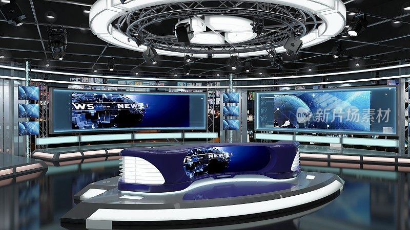 虚拟电视演播室新闻集1.2-5绿幕背景。3 d渲染。